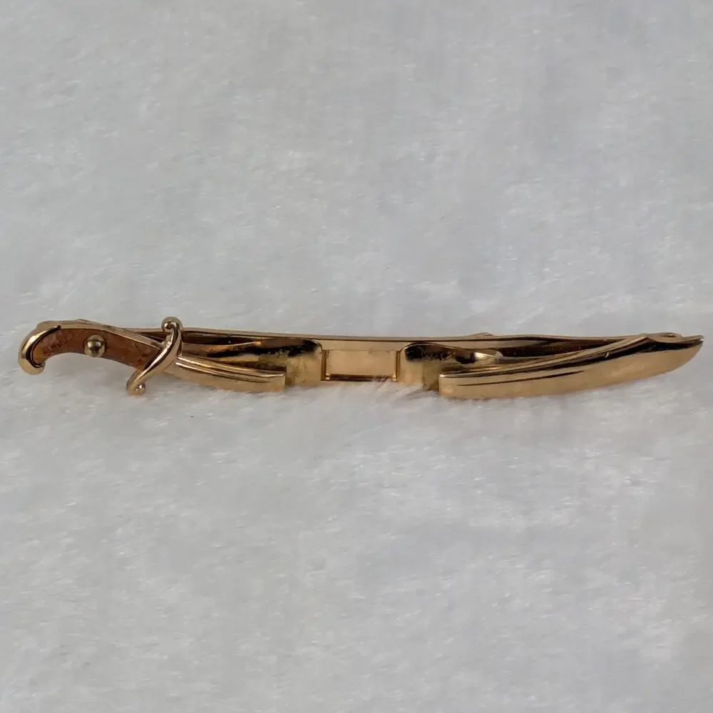 Vintage Swank Gold Tone Sword Tie Clip Sabre Design Men's Accessory 1950 Cutlass